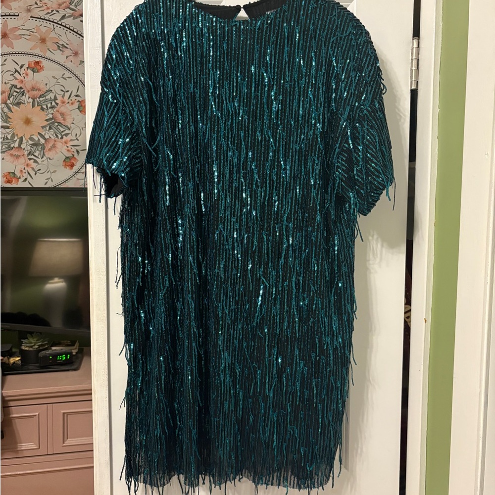 Zara Teal Fringe Mini Dress